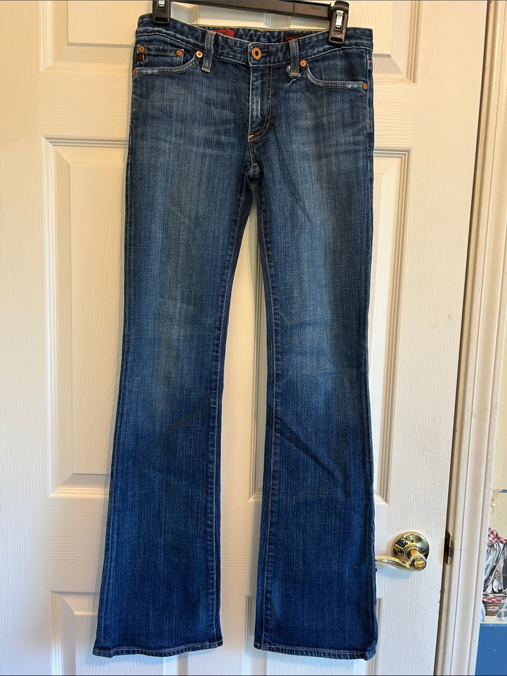 AG Adriano Goldshmied the Angel Medium Distressed Classic Blue Bootcut Jeans